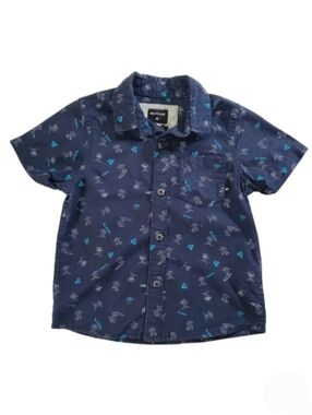 K1209 Quicksilver Hang Ten Hand Gesture Print Button Down Navy Blue Size 3